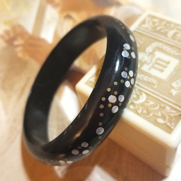 1870s Antique Pique Work Horn Bangle Bracelet - Picture 2 of 7